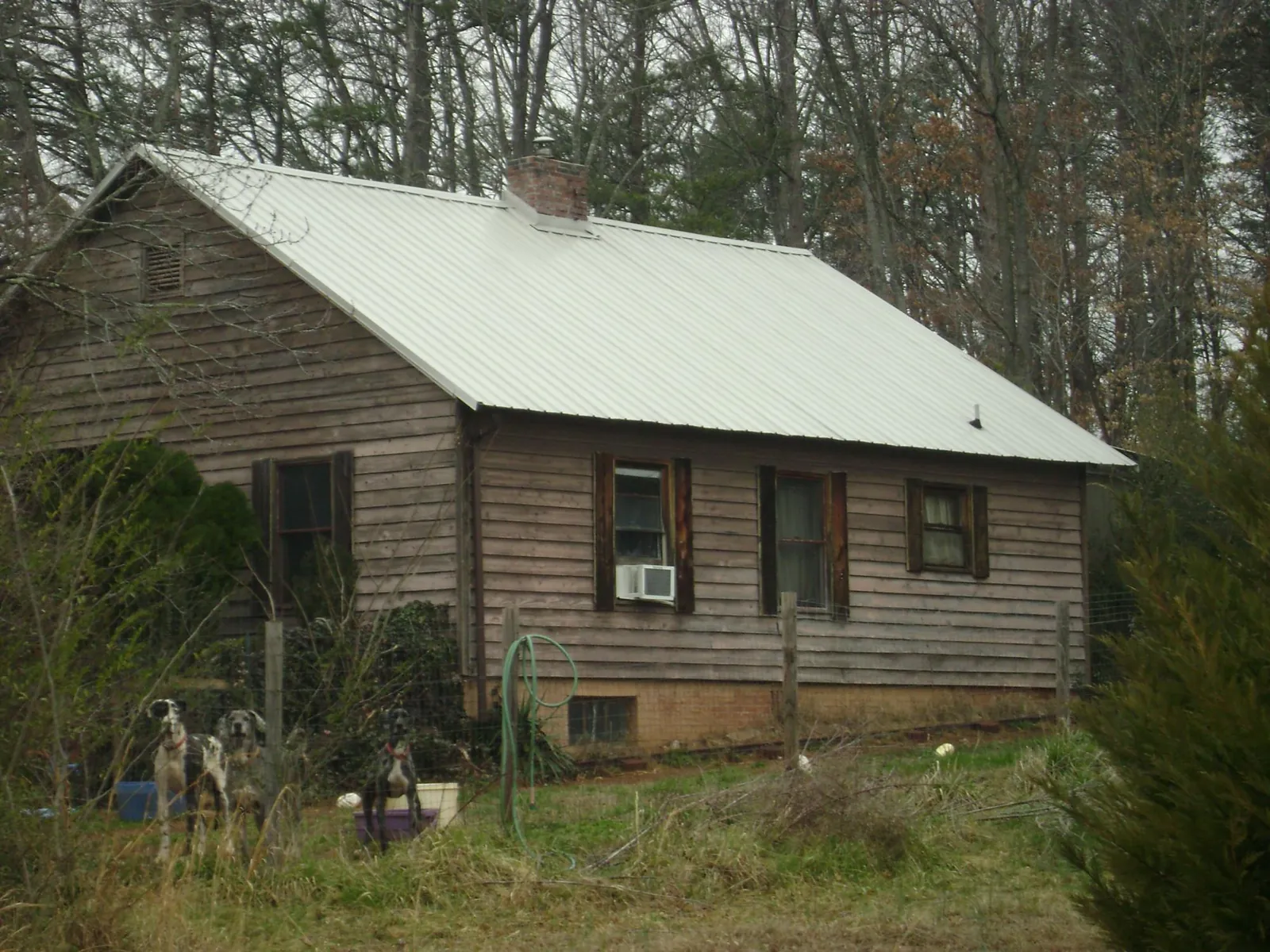 White metal roof on an old wood sided farmhouse, from a Asphalt Shingle Roof Repair job in Amelia Court House